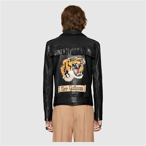 leather jacket patch gucci|Gucci tiger leather jacket.